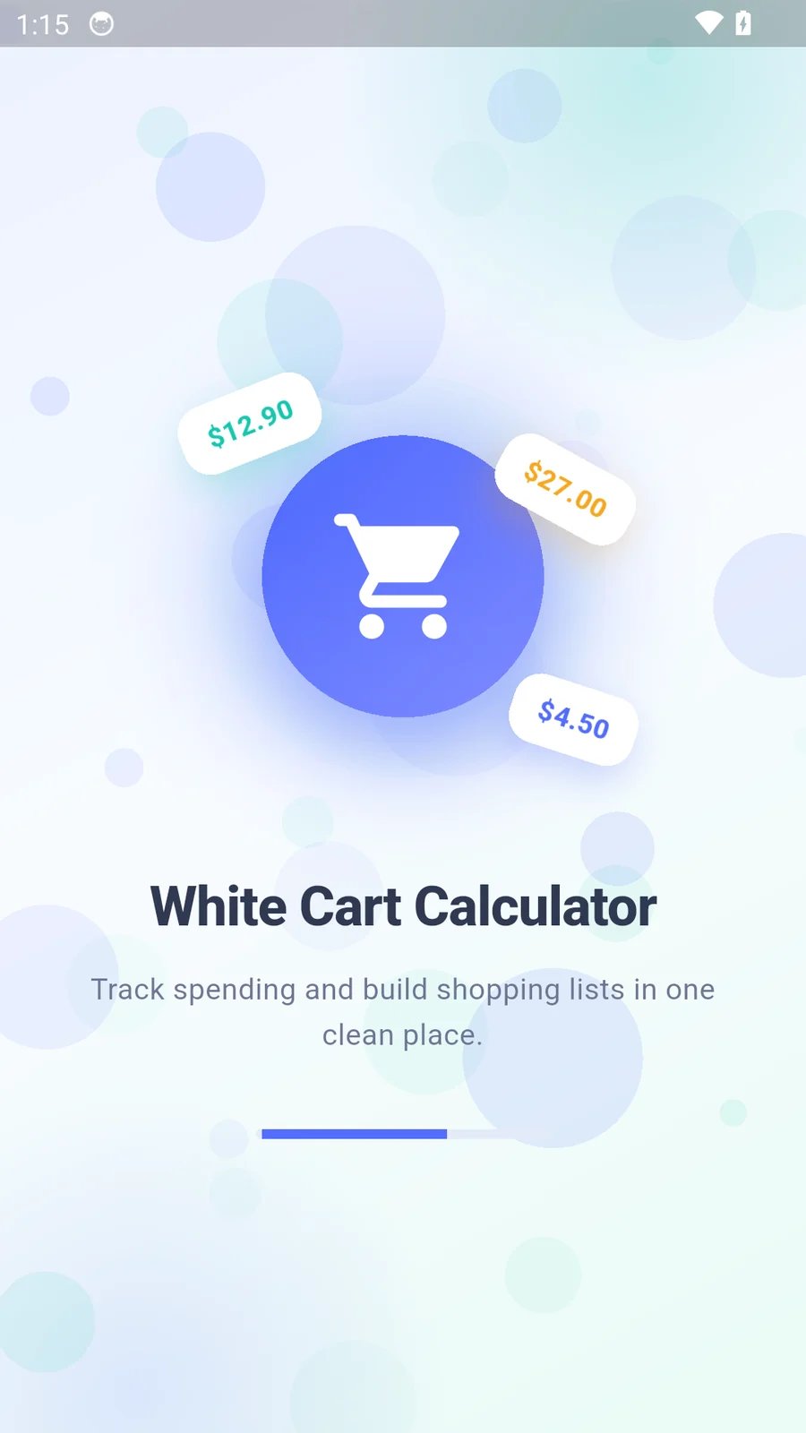 White Cart Calculator welcome screen